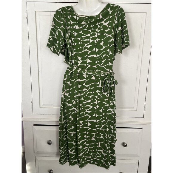Max Studio True Wrap Dress Size Small Green Short Flutter Sleeve - Picture 3 of 7